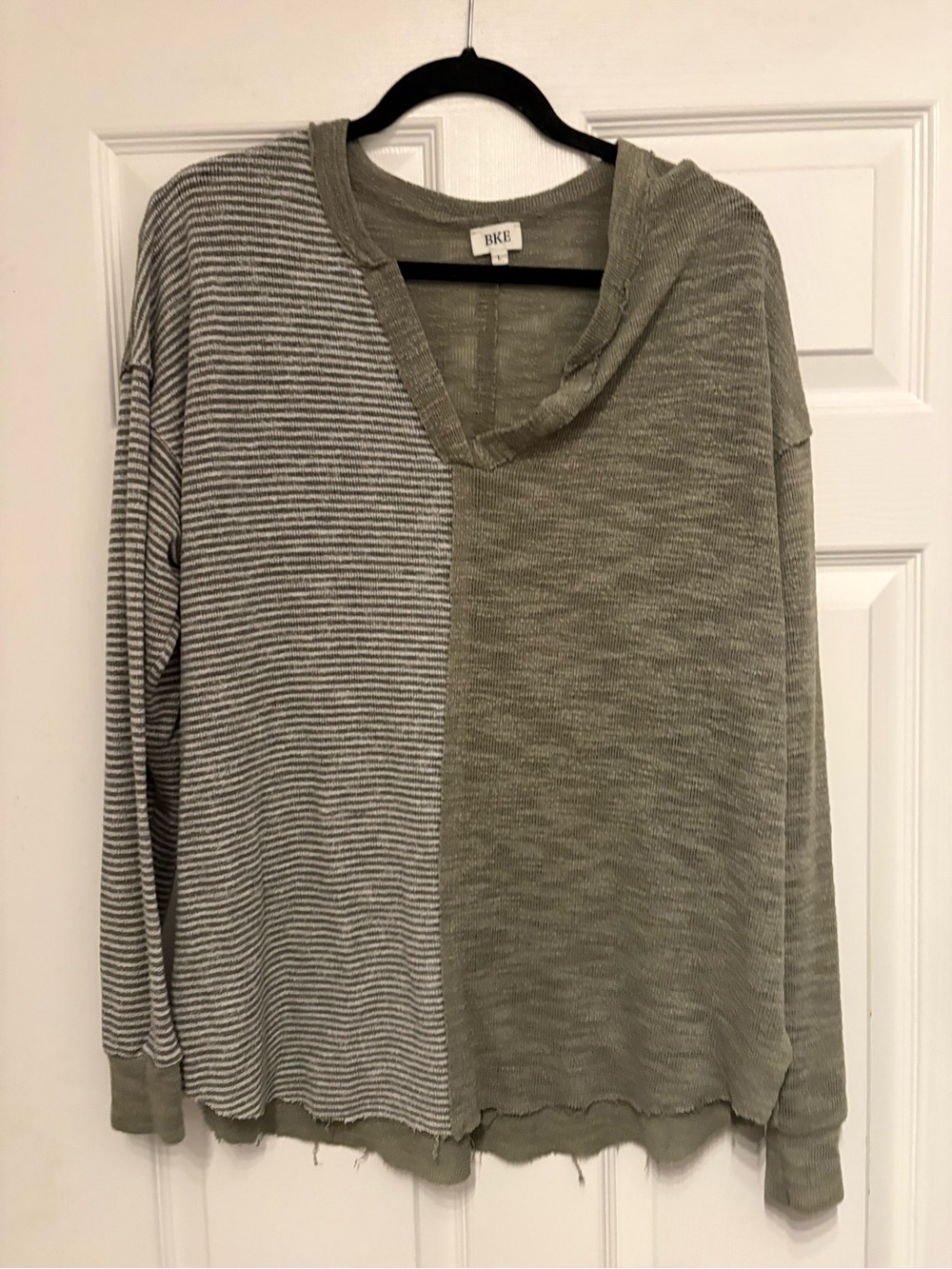 BKE Olive Green & Gray Striped Long Sleeve
